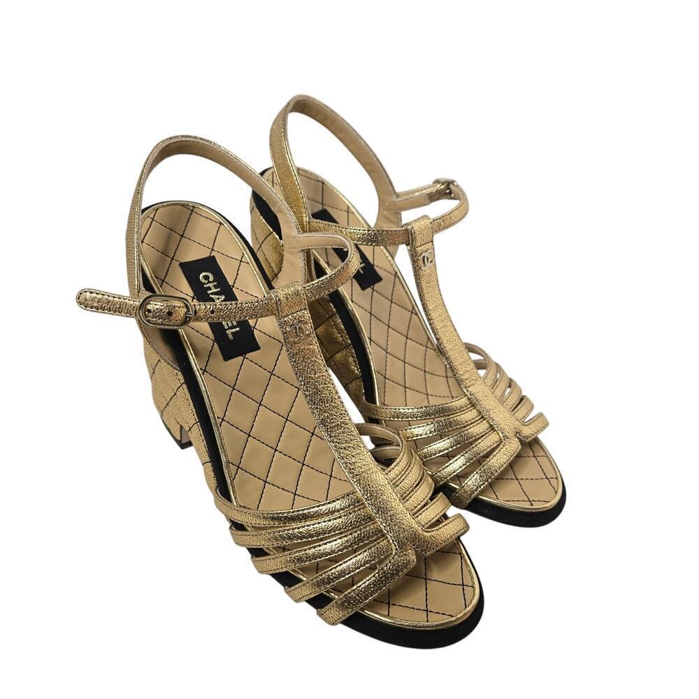 Chanel  Laminated Goatskin Quilted Wedge Sandals Size 38 - Picture 4 of 13